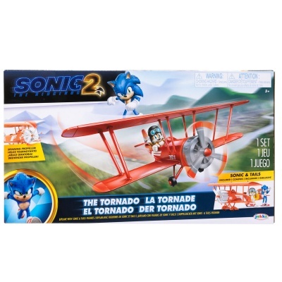 Caixa de brinquedo Sonic 2 com avião vermelho e personagens Sonic e Tails