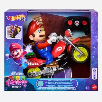 Brinquedo Hot Wheels RC Mario em moto com controle remoto na caixa