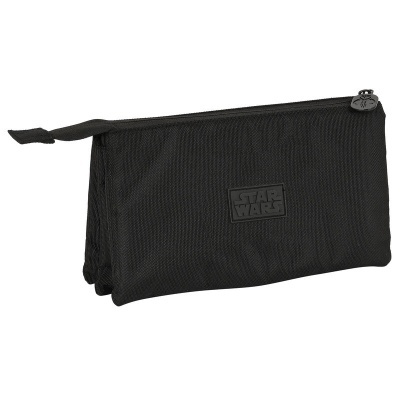 Estojo escolar preto com três compartimentos e logótipo STAR WARS