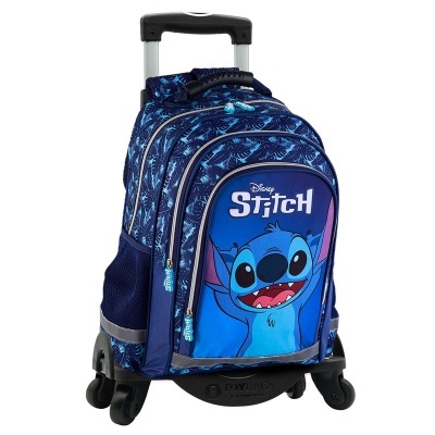 Mochila azul de rodas com estampa do Stitch da Disney