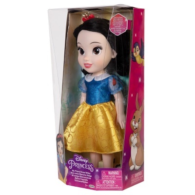 Boneca Disney Princess Branca de Neve com vestido azul e amarelo em caixa transparente