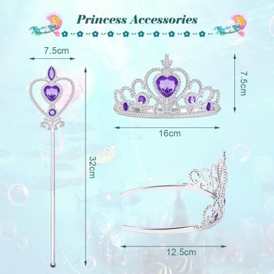 Conjunto Princess Accessories com coroa e varinha prateada e pedras roxas