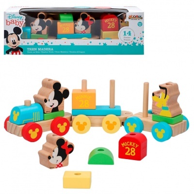 Comboio de madeira colorido Disney Baby com personagens Mickey e Pluto