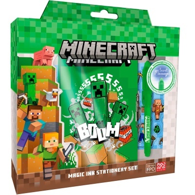 Conjunto de papelaria Minecraft com caneta e bloco de papel com personagens do jogo