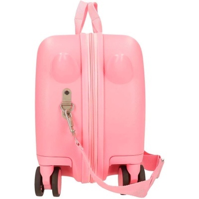 Mala de viagem infantil rígida cor-de-rosa com rodas e alças