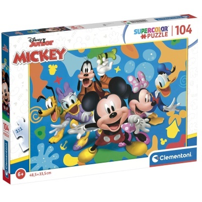 Caixa de quebra-cabeças com imagem dos personagens Disney Mickey, Minnie, Pato Donald, Margarida e Pateta