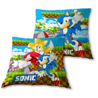 Duas almofadas coloridas com personagens de videojogo Sonic