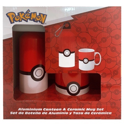Conjunto Pokémon de cantil e caneca inspirados em Poké Ball em embalagem