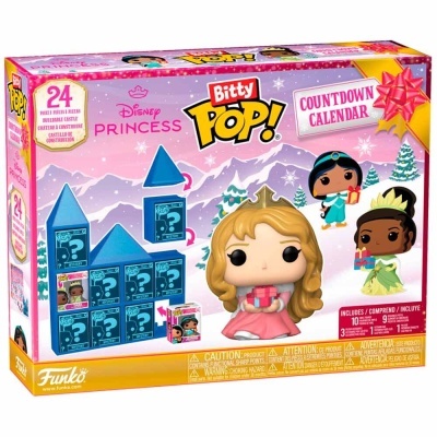 Caixa de calendário de contagem decrescente Disney Princess Bitty Pop! com castelo insuflável