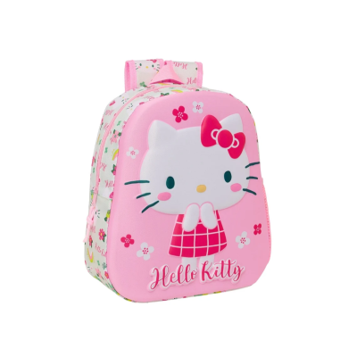 Mochila infantil rosa Hello Kitty com flores e alças ajustáveis