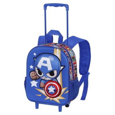 Mochila com rodas azul com estampa de Capitão América cartoon