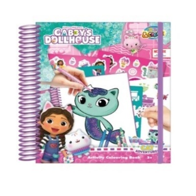 Livro de atividades para colorir Gabby's Dollhouse com personagens animados e capa colorida