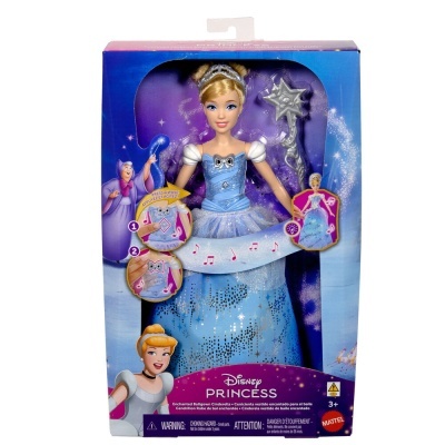 Boneca Disney Princess Cinderela com vestido azul em embalagem azul