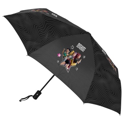 Guarda-chuva preto com padrão e ilustração KPOP DEMON HUNTERS