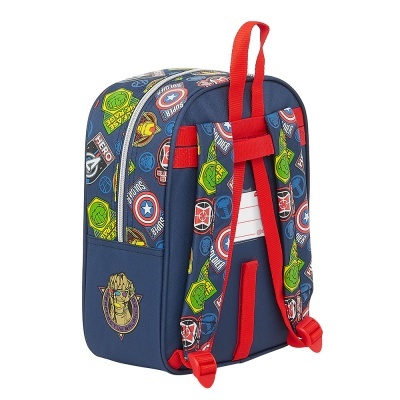 Mochila infantil Marvel azul com personagens Avengers e alças vermelhas