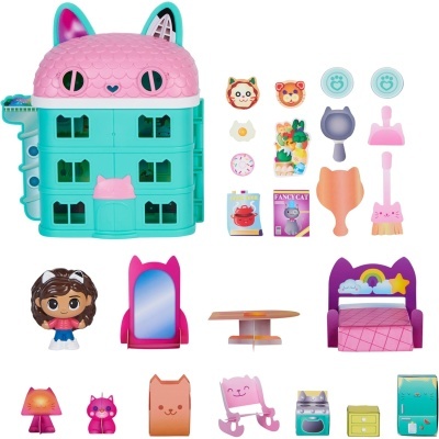 Conjunto de brinquedo casa de gato com móveis e acessórios coloridos
