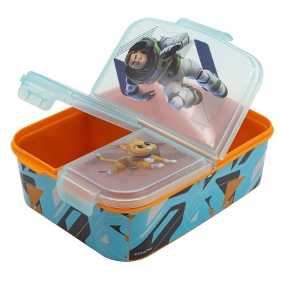 Caixa de lanche com personagens de desenho animado e tampa dupla transparente