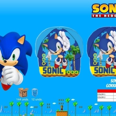 Imagem de duas golas de algodão azuis com estampa do personagem Sonic the Hedgehog