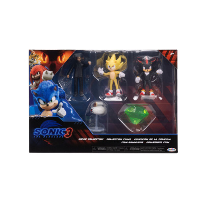 Conjunto de figuras de ação Sonic 3 com personagens e acessórios em embalagem