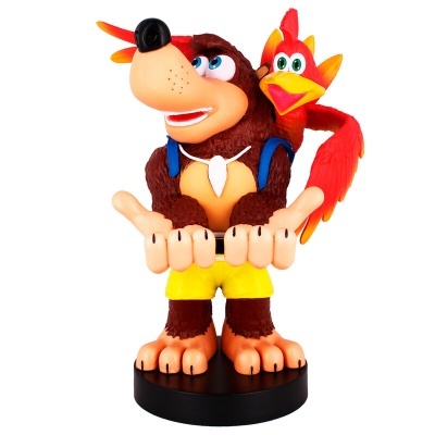 Figura de Banjo e Kazooie em plástico e borracha, com base preta circular