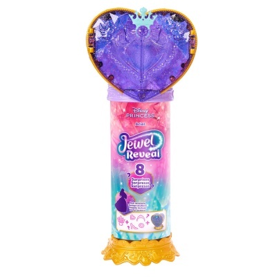 Brinquedo Disney Princess Ariel Jewel Reveal com embalagem colorida e tampa em forma de coração roxa