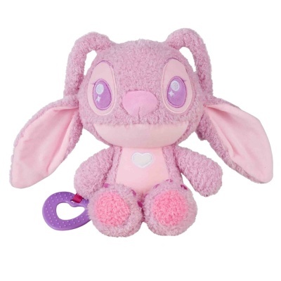 Pelúcia rosa de coelho com olhos roxos e acessório de coração roxo