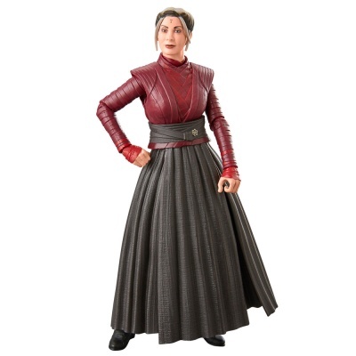 Figura de ação de personagem feminina com roupa vermelha e saia preta