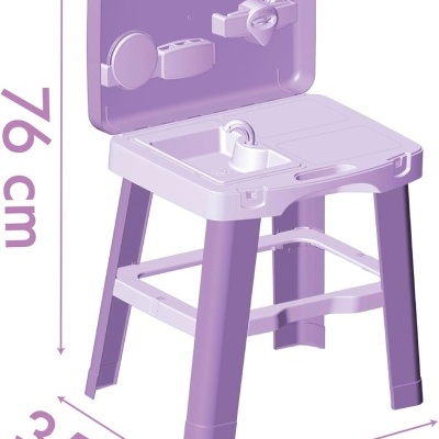 Cozinha de brincar infantil roxa e lavanda em plástico com torneira e acessórios