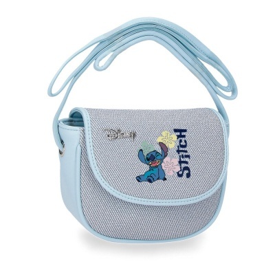 Mala pequena infantil azul com personagem Stitch da Disney
