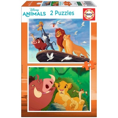 Caixa de dois puzzles Disney O Rei Leão com 48 peças cada.