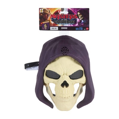 Máscara de caveira com capuz roxo e embalagem Masters of the Universe