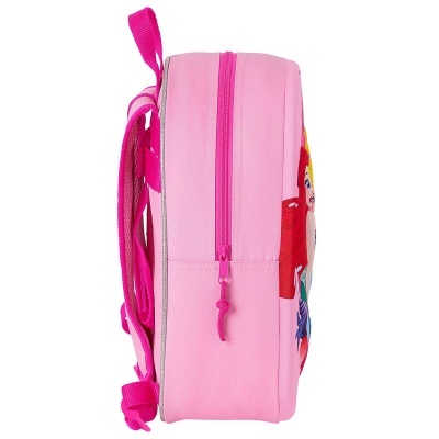 Mochila infantil rosa com fecho e alças cor-de-rosa