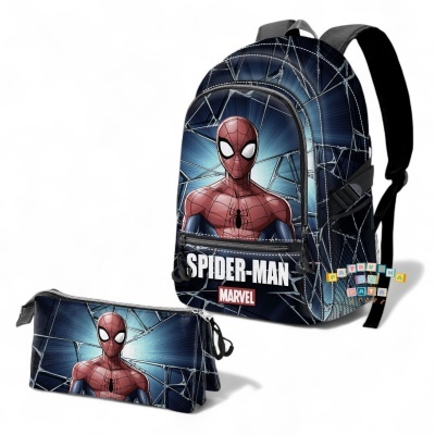 Mochila e estojo Homem-Aranha com teias e texto Marvel