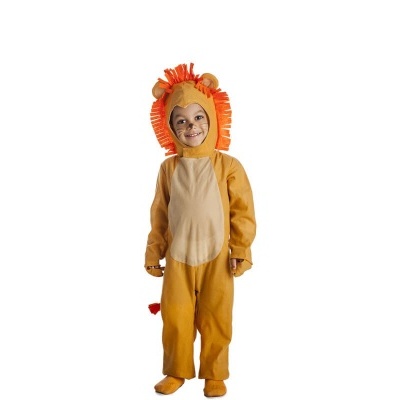 Fato de leão amarelo com capuz e crina para criança