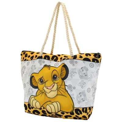 Mala com padrão animal print e imagem do personagem Simba de O Rei Leão