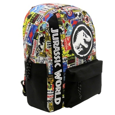 Mochila colorida com padrão sinais de trânsito e logotipo Jurassic World