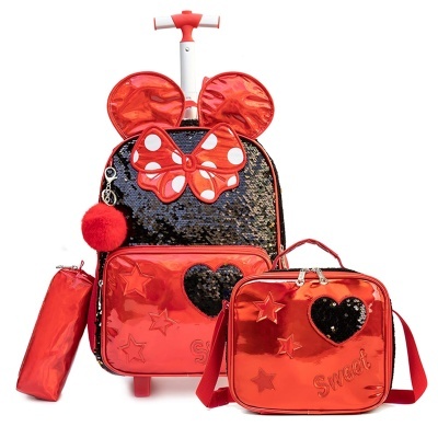 Mala de viagem vermelha da Minnie com bolsa e estojo