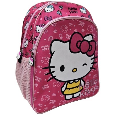 Mochila rosa com estampa da Hello Kitty e bolso frontal