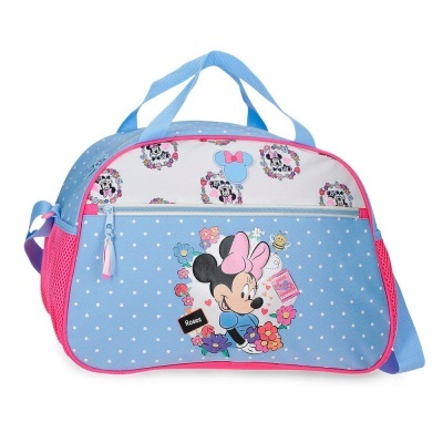 Mala azul com estampa da Minnie e flores coloridas
