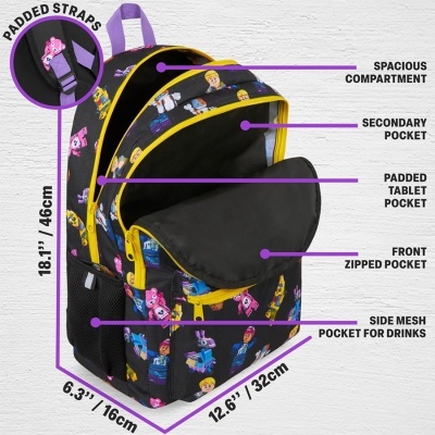 Mochila colorida com vários bolsos e alças almofadadas