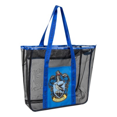 Saco de rede preto e azul com brasão de Ravenclaw e texto RAVENCLAW