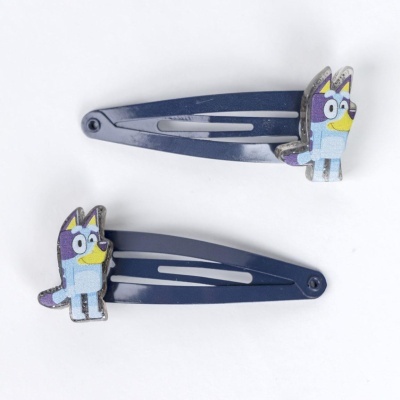 Par de presilhas de cabelo azuis com personagens de desenho animado