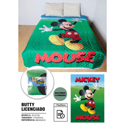 Colcha matelassê com padrão do Mickey Mouse verde, vermelho, amarelo e preto