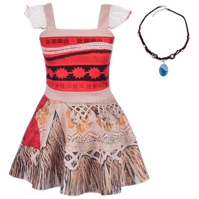 Vestido infantil colorido com colar de pingente azul