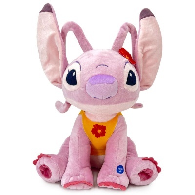 Pelúcia rosa do Stitch da Disney com camisa amarela e flor vermelha