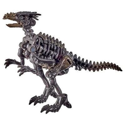 Figura metálica de dinossauro robótico prateado