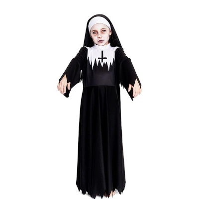 Fato de freira para criança preto e branco com cruz