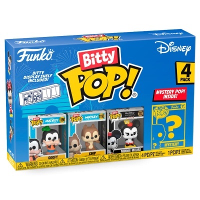 Caixa Funko Bitty Pop! Disney 4 pack com figuras de Goofy, Chip, Minnie Mouse e figura surpresa
