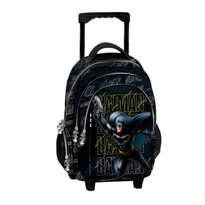 Mochila trolley preta com imagem do Batman a voar