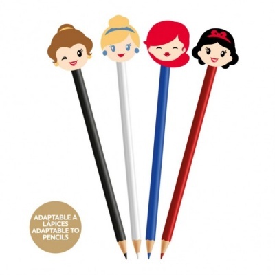 Conjunto de quatro lápis com toppers de cabeça de personagem feminina em várias cores